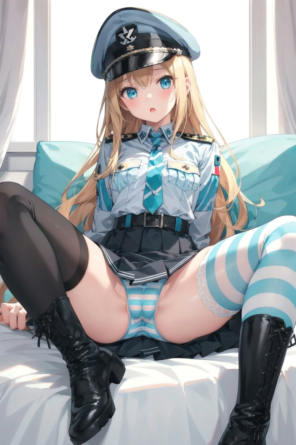 軍服縞パン少女