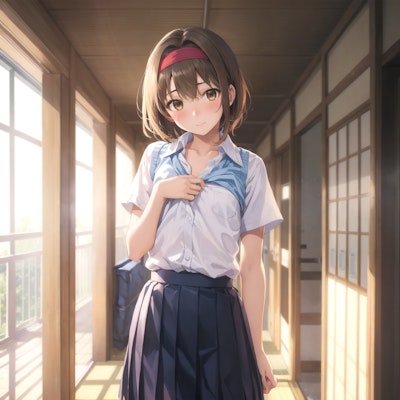 制服の胸元を気にする放課後