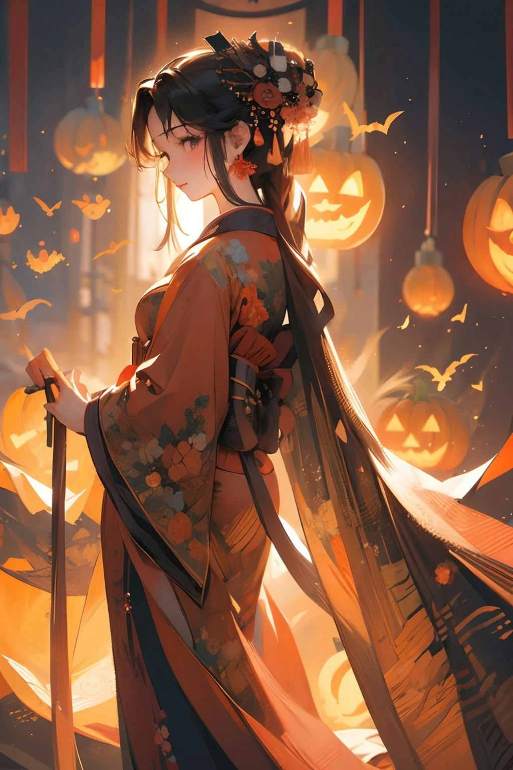 ハロウィンを楽しむ日本の少女