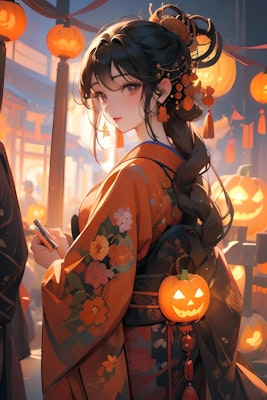 ハロウィンを楽しむ日本の少女
