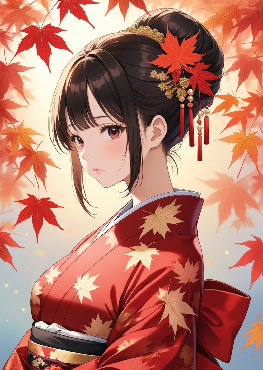 紅葉柄の着物