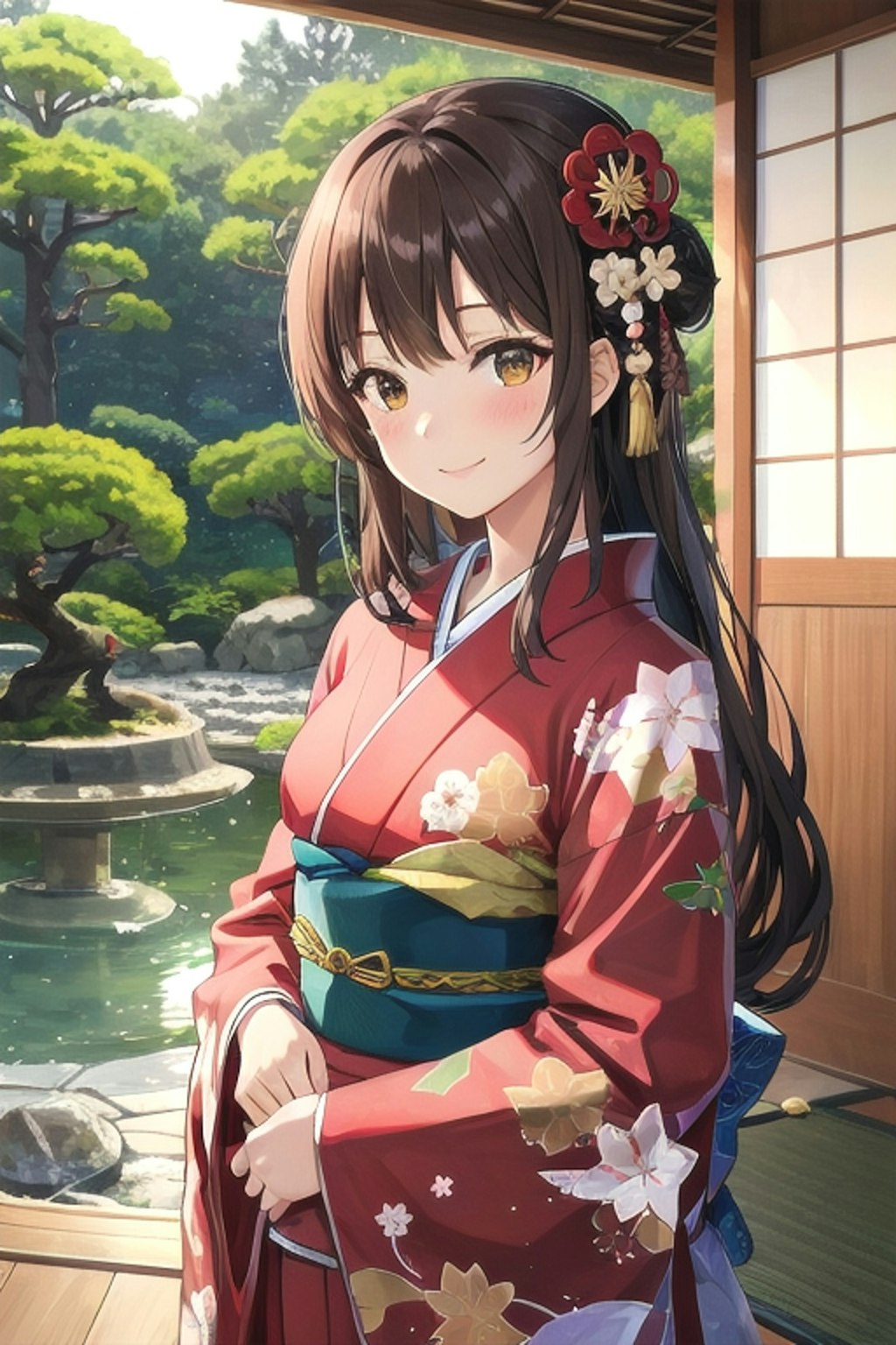 お着物で新年のご挨拶をするなごみちゃん👘🎍🌅