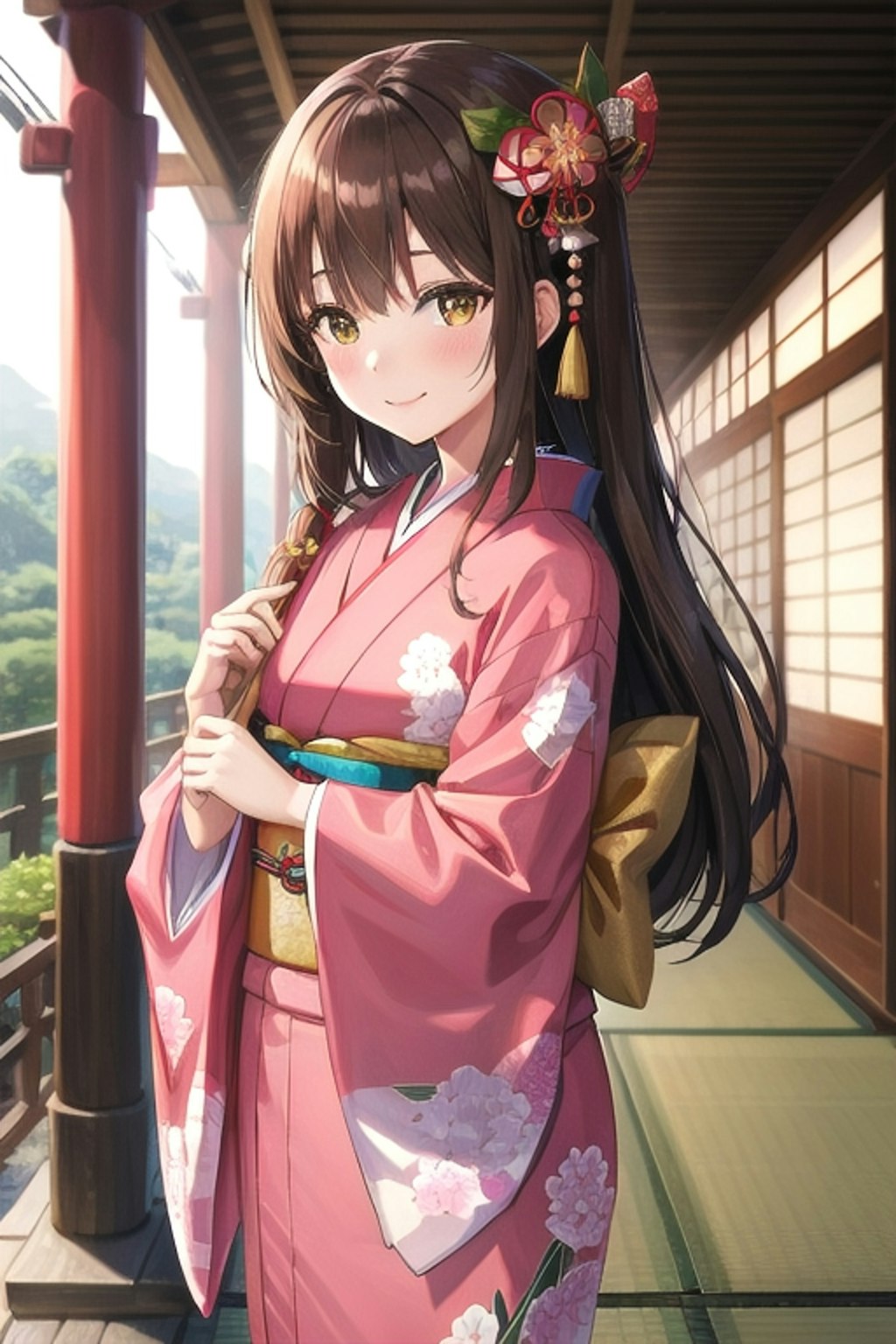 お着物で新年のご挨拶をするなごみちゃん👘🎍🌅