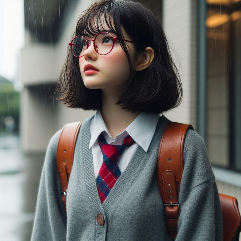 眼鏡女子 楓の雨降り