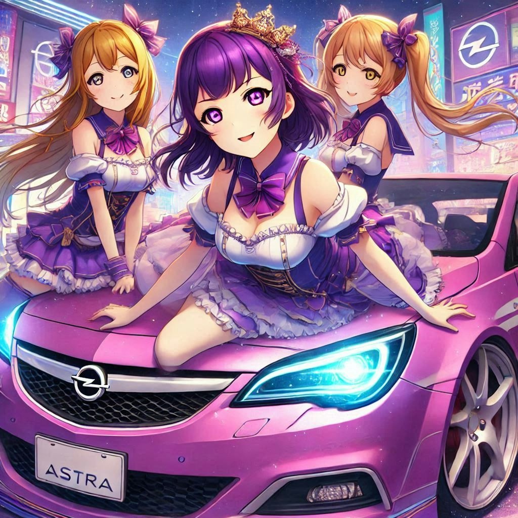 ラブライブキャラとパープルカラーオペルアストラのドリ車