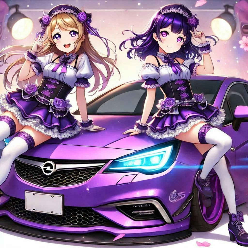 ラブライブキャラとパープルカラーオペルアストラのドリ車