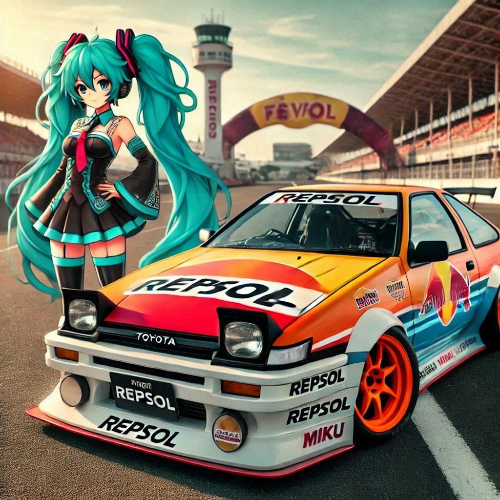 レプソルカラーAE86のドリ車と初音ミク