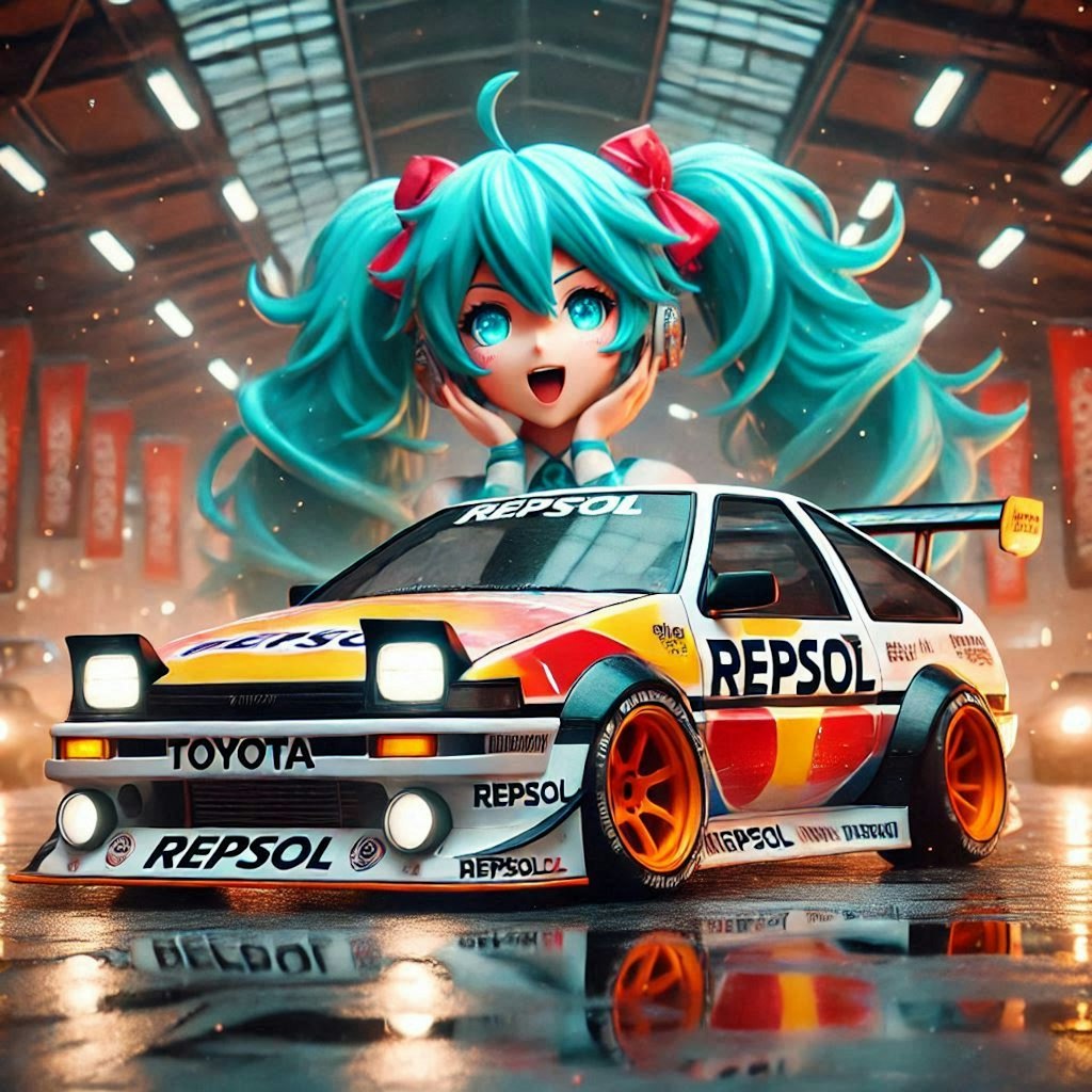 レプソルカラーAE86のドリ車と初音ミク