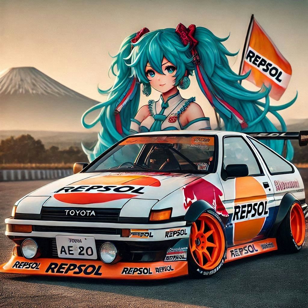 レプソルカラーAE86のドリ車と初音ミク