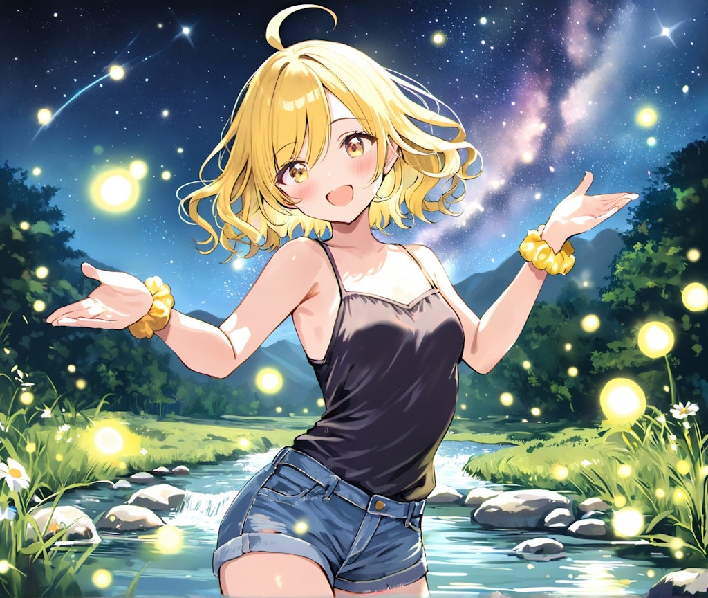 蛍と戯れるユイちゃん