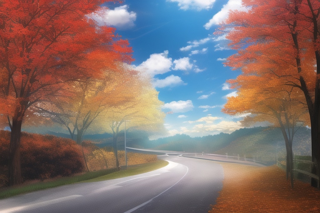 車と虹と秋の雲