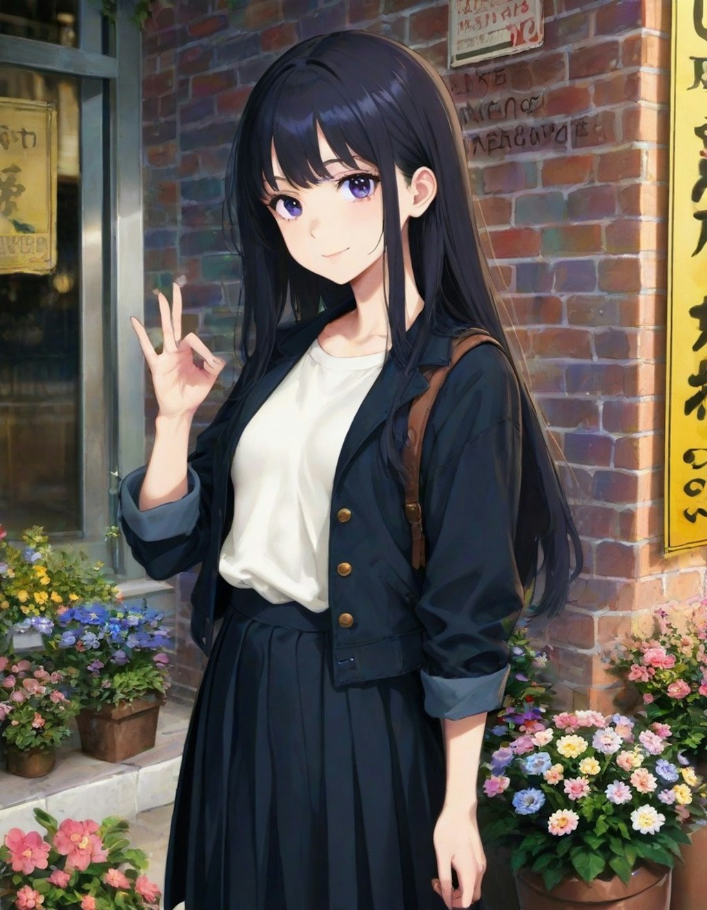 お店の前で
