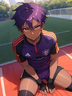 褐色サッカー少年　【紫】