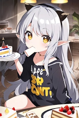 ケーキを食べるエルフ幼女