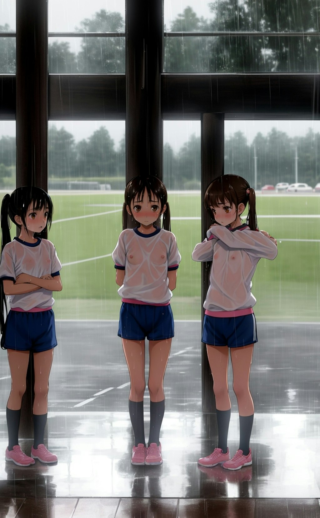 雨の日の体育女子