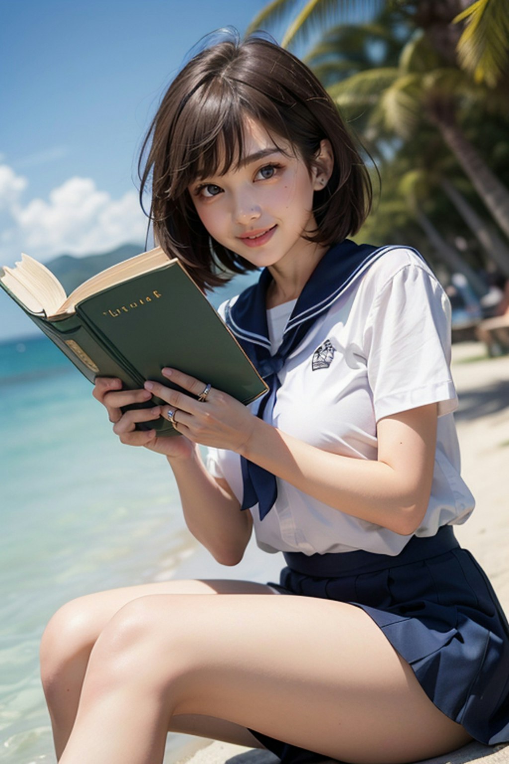 浜辺の読書少女