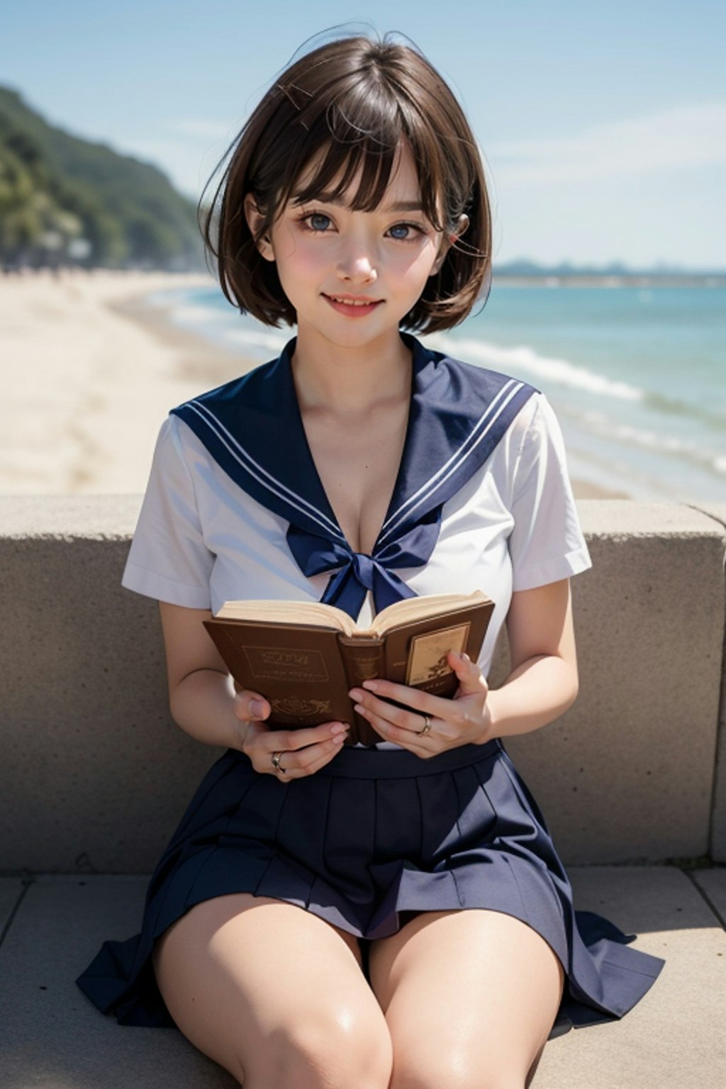 浜辺の読書少女