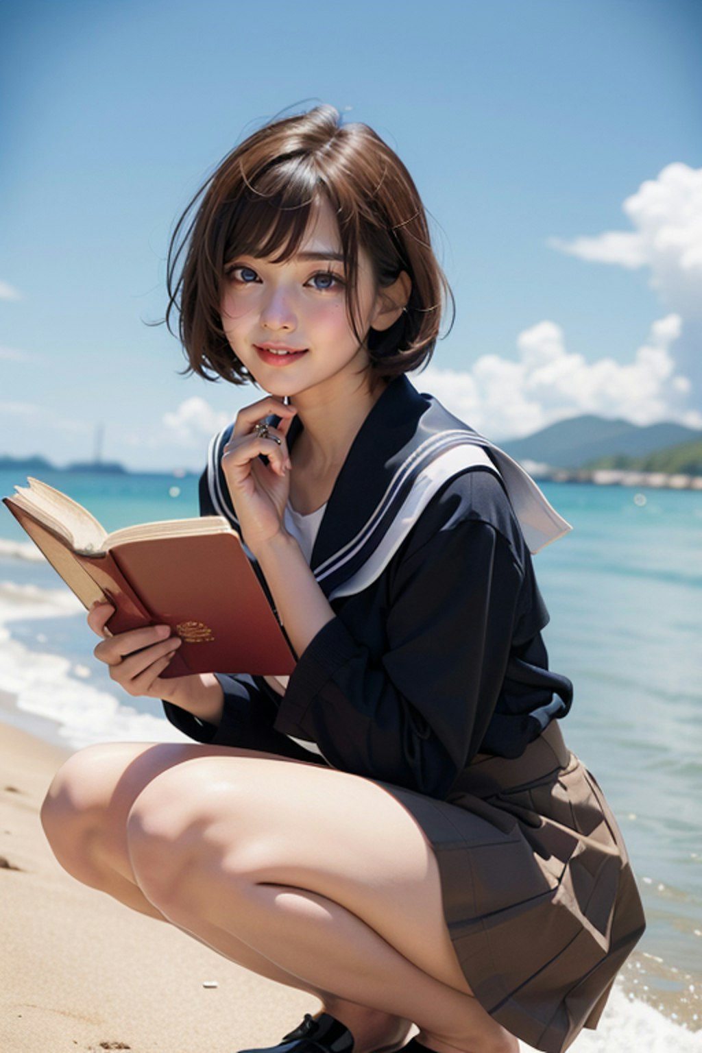 浜辺の読書少女