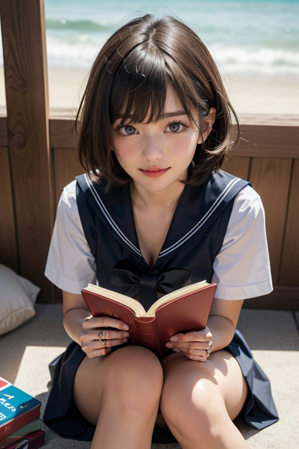 浜辺の読書少女