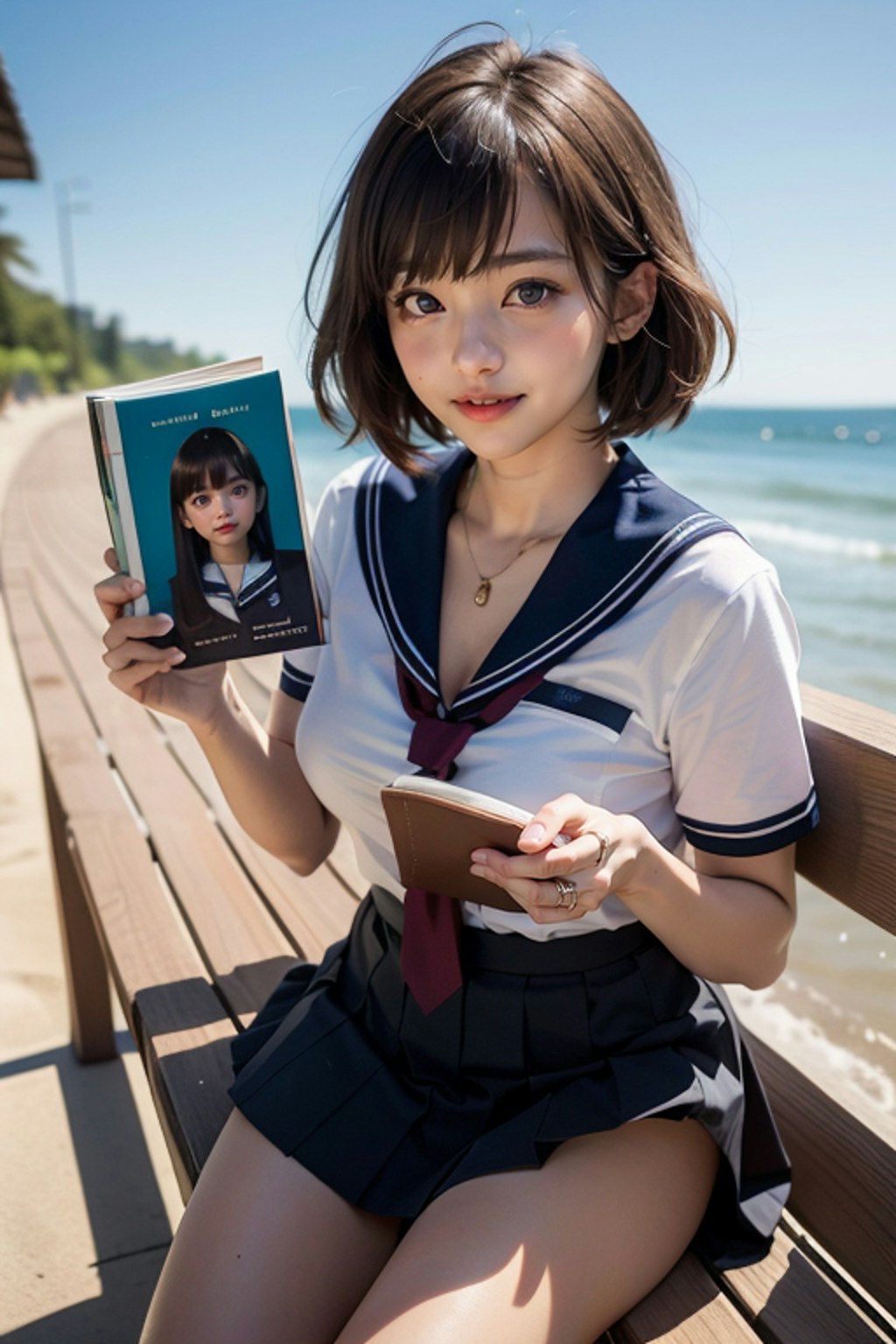 浜辺の読書少女