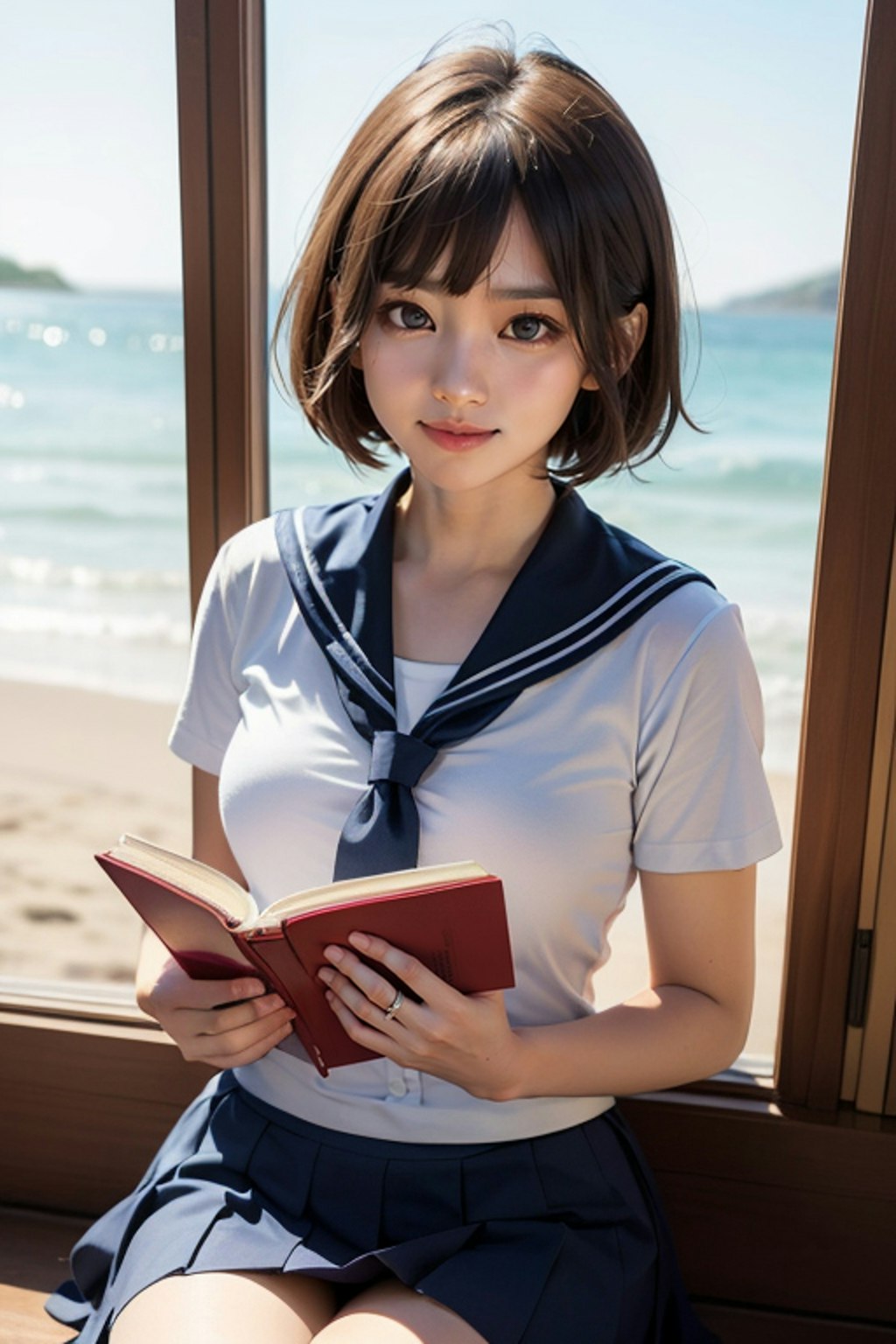 浜辺の読書少女