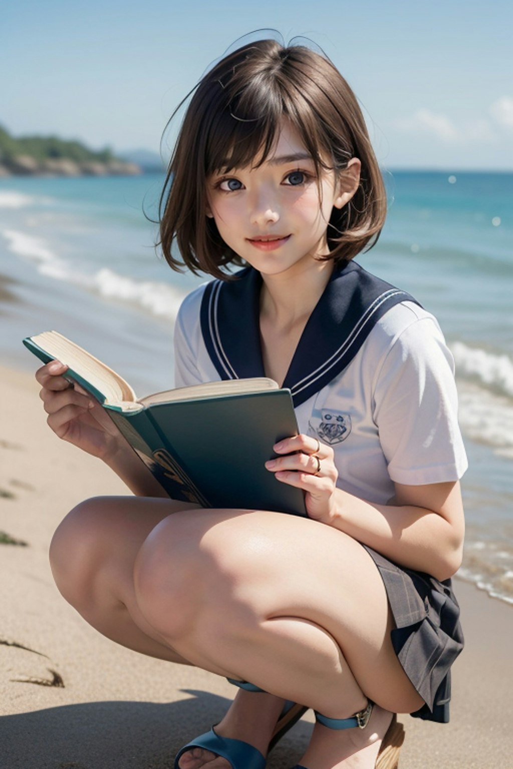 浜辺の読書少女