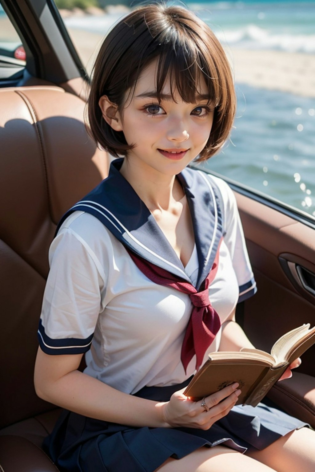 浜辺の読書少女