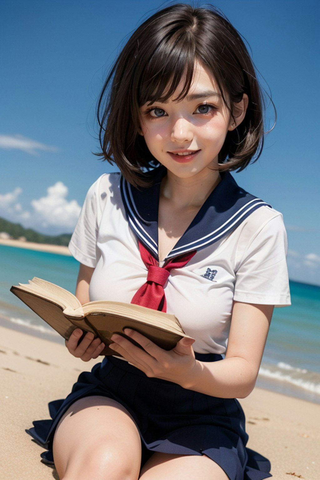 浜辺の読書少女