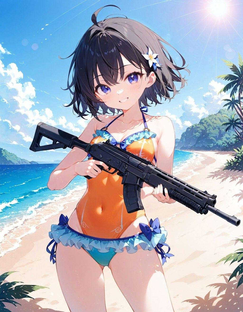 海と少女と銃