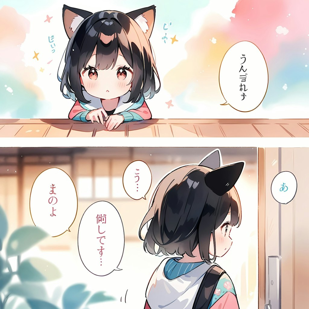 猫耳娘　漫画風。