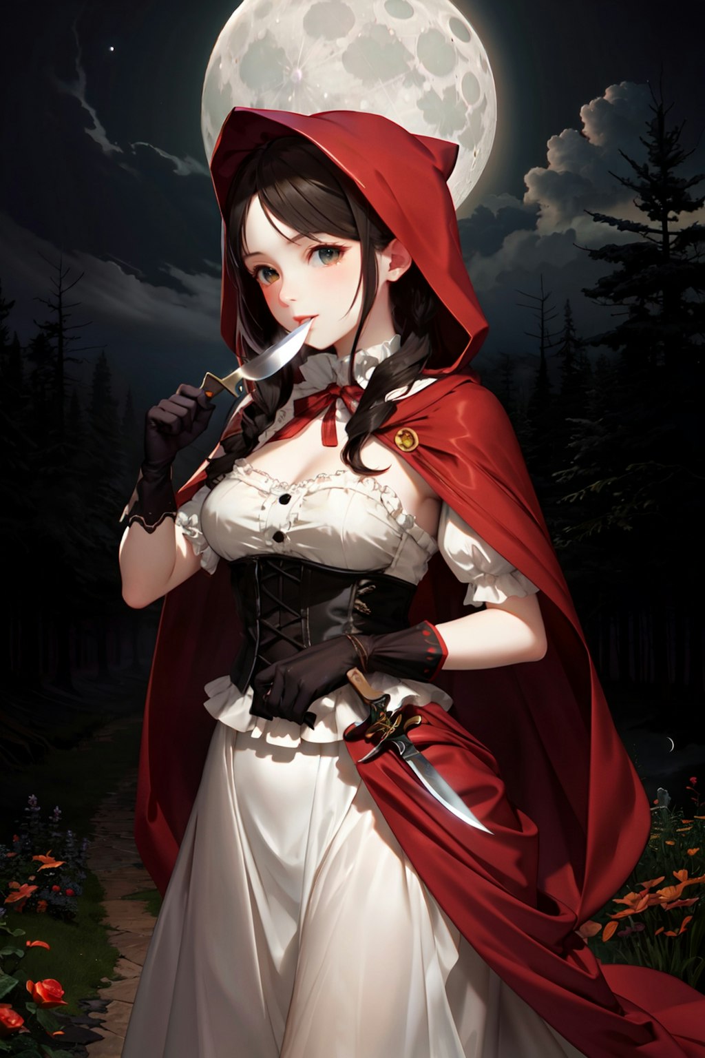 Little Red Riding Hood is going to hunt