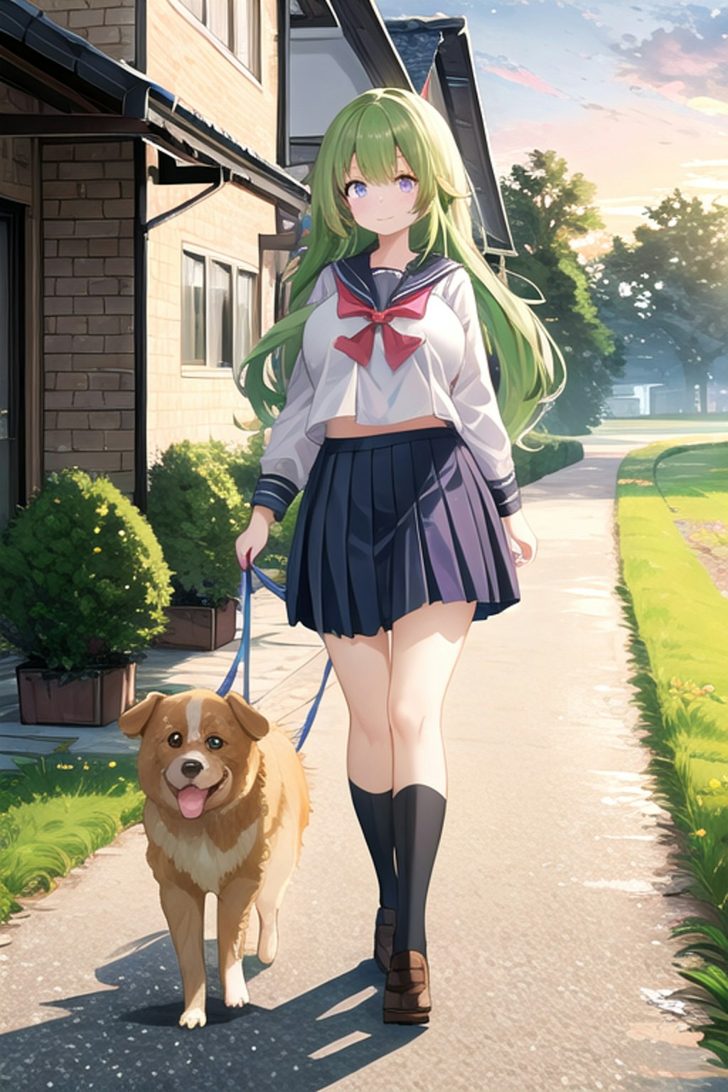 犬の散歩をする女の子２