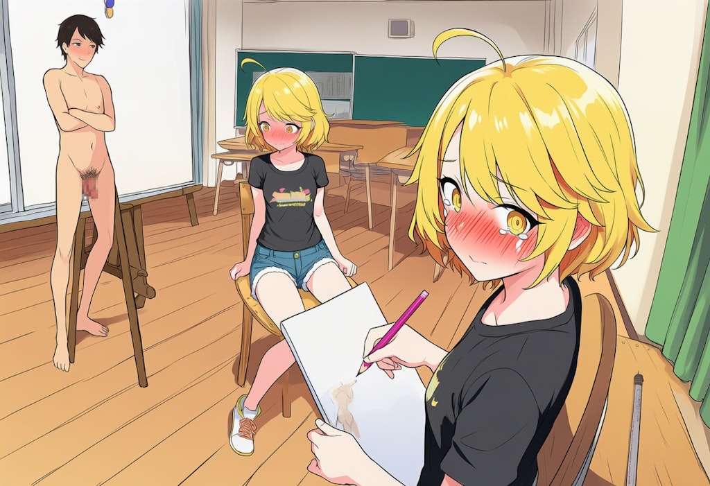 美術部でヌードデッサンに挑戦するユイちゃん