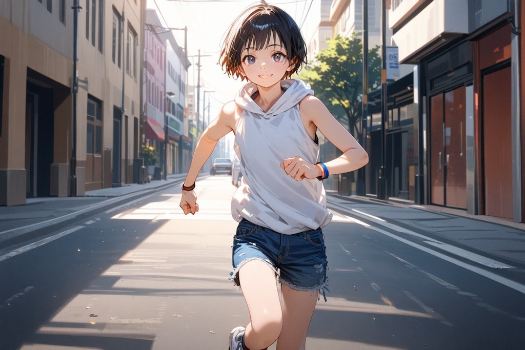 boy running down the street