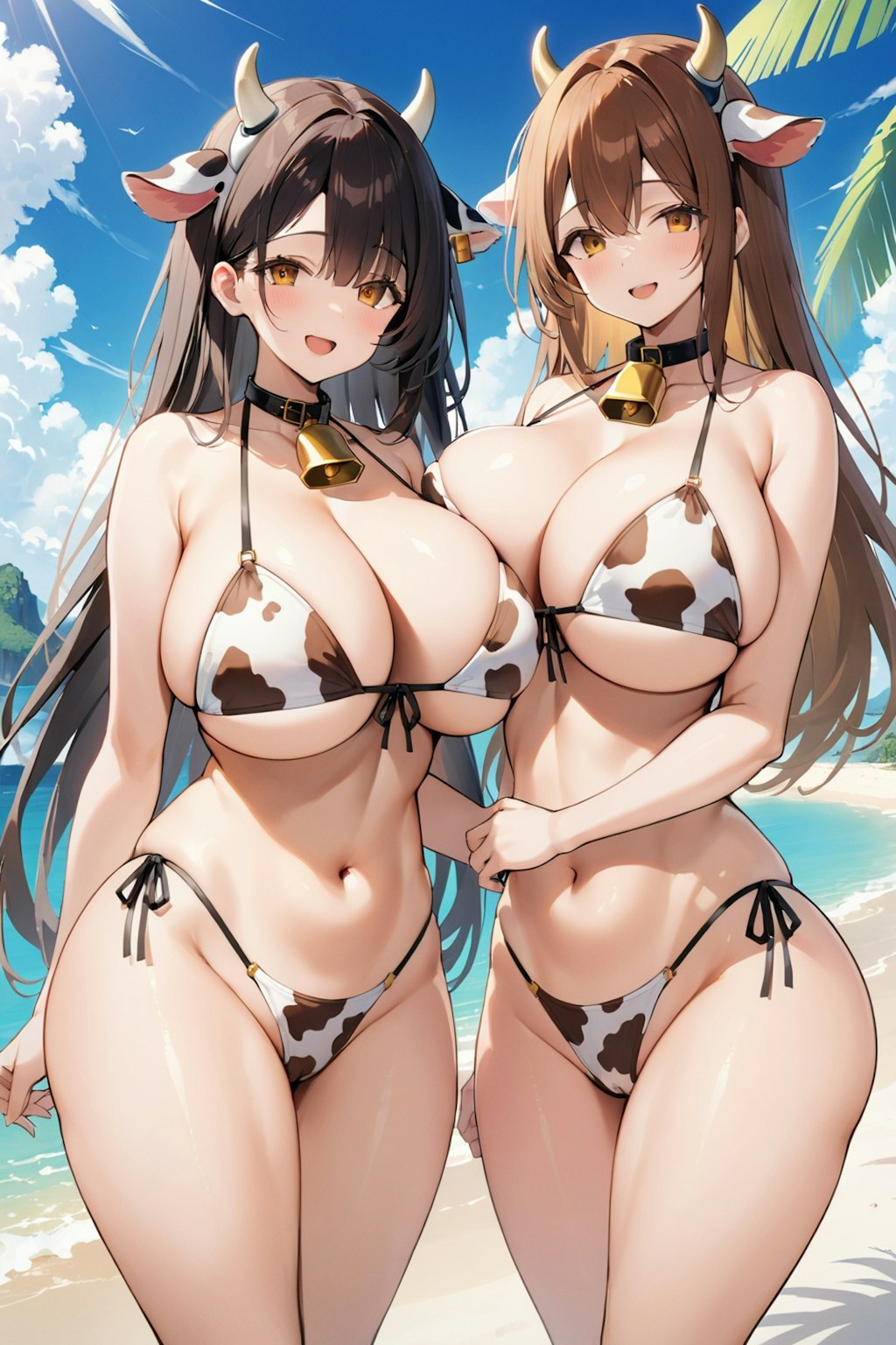 美人姉妹と海で遊ぶ