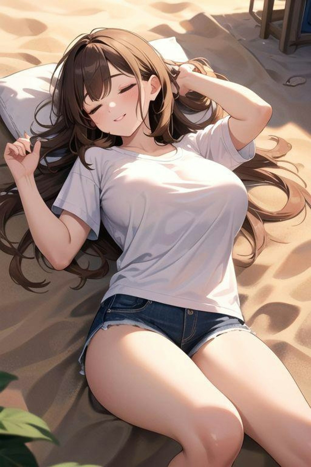 砂浜でお昼寝