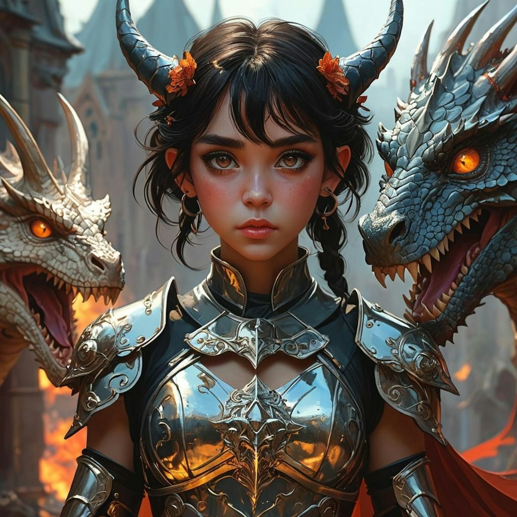 Realistic anime girl and dragon