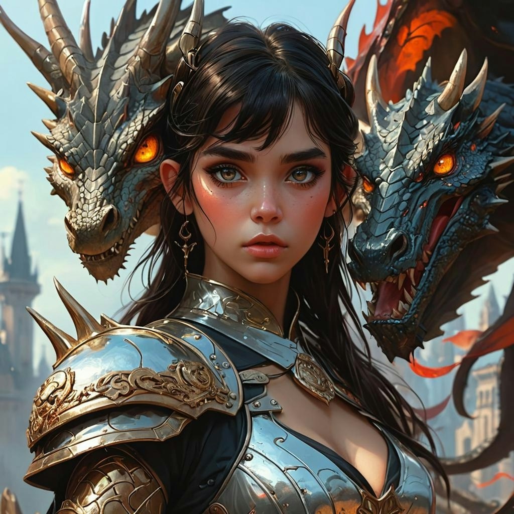 Realistic anime girl and dragon