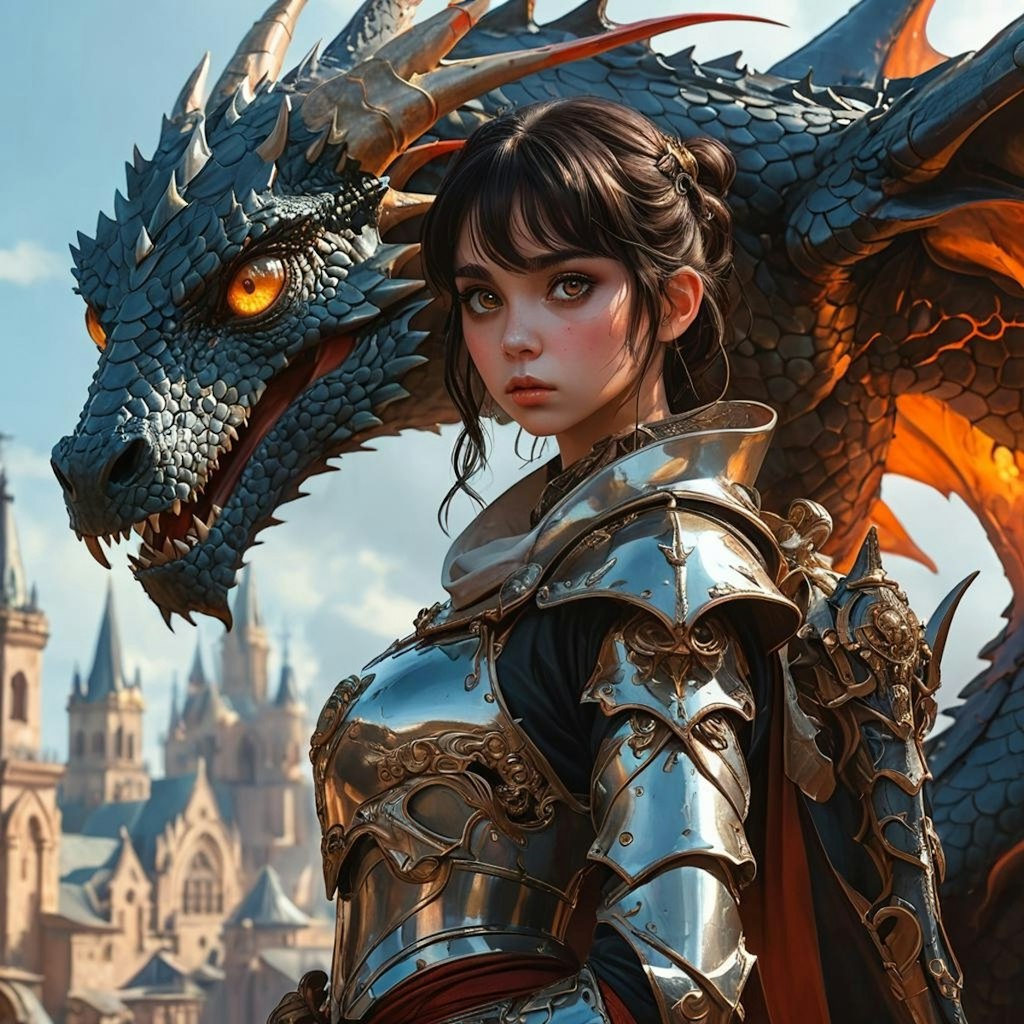 Realistic anime girl and dragon