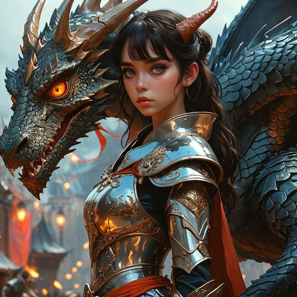 Realistic anime girl and dragon