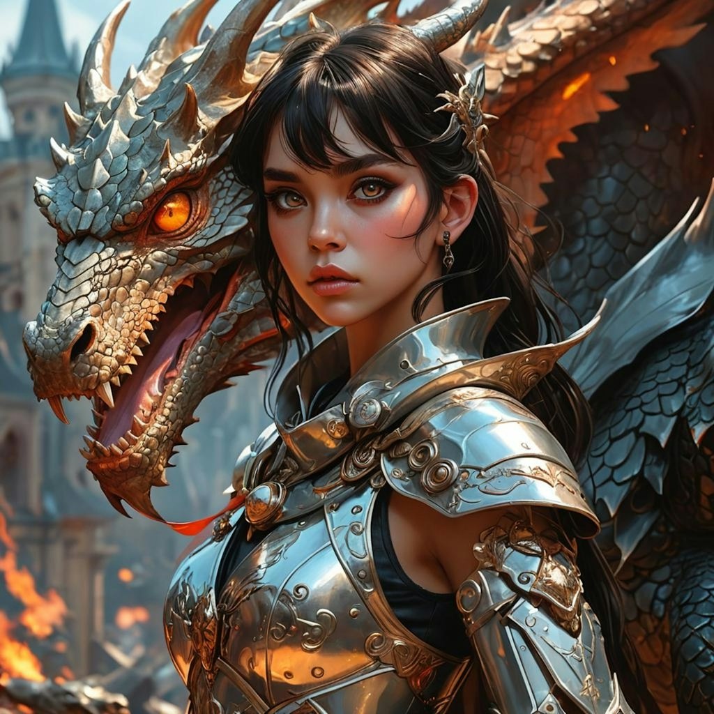 Realistic anime girl and dragon