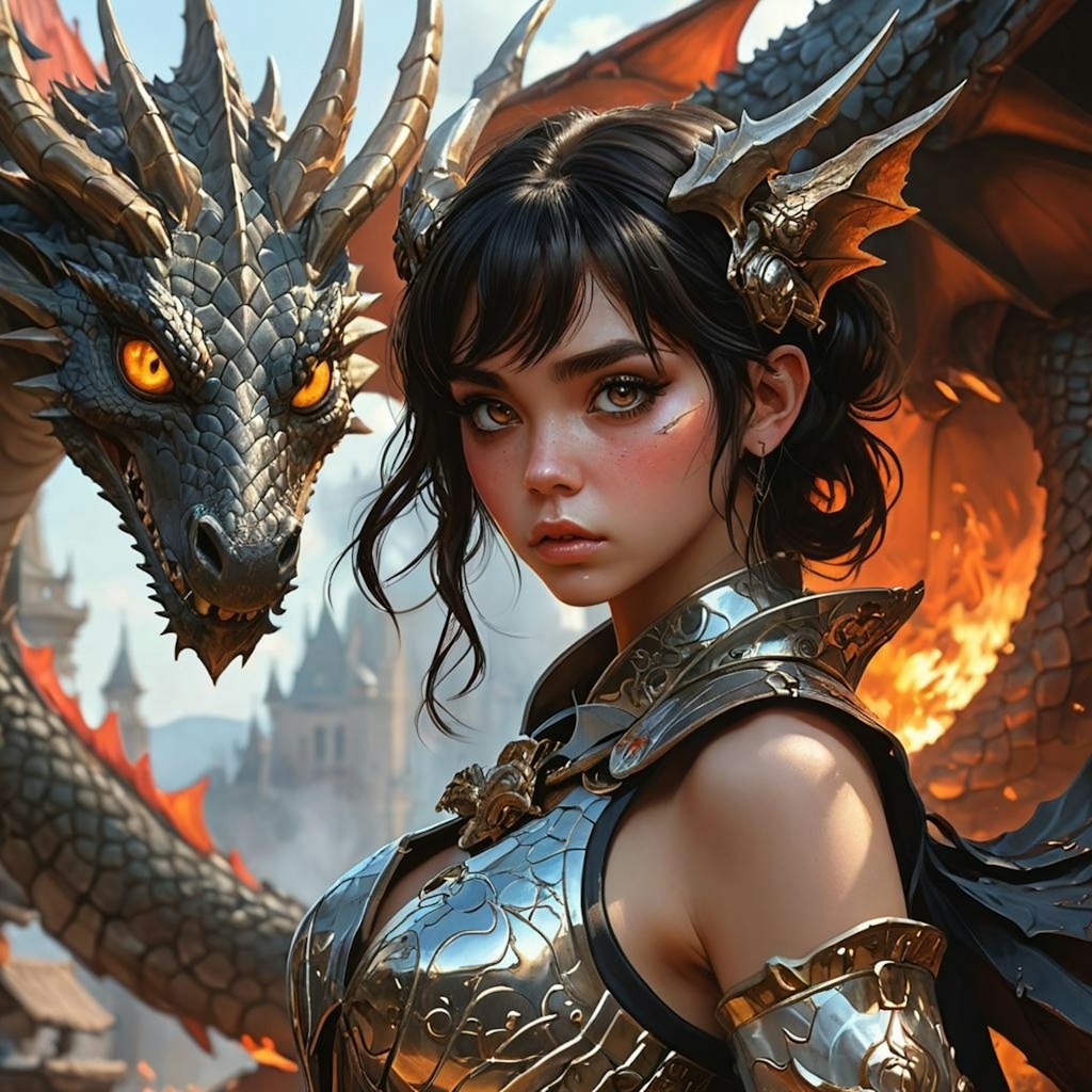 Realistic anime girl and dragon