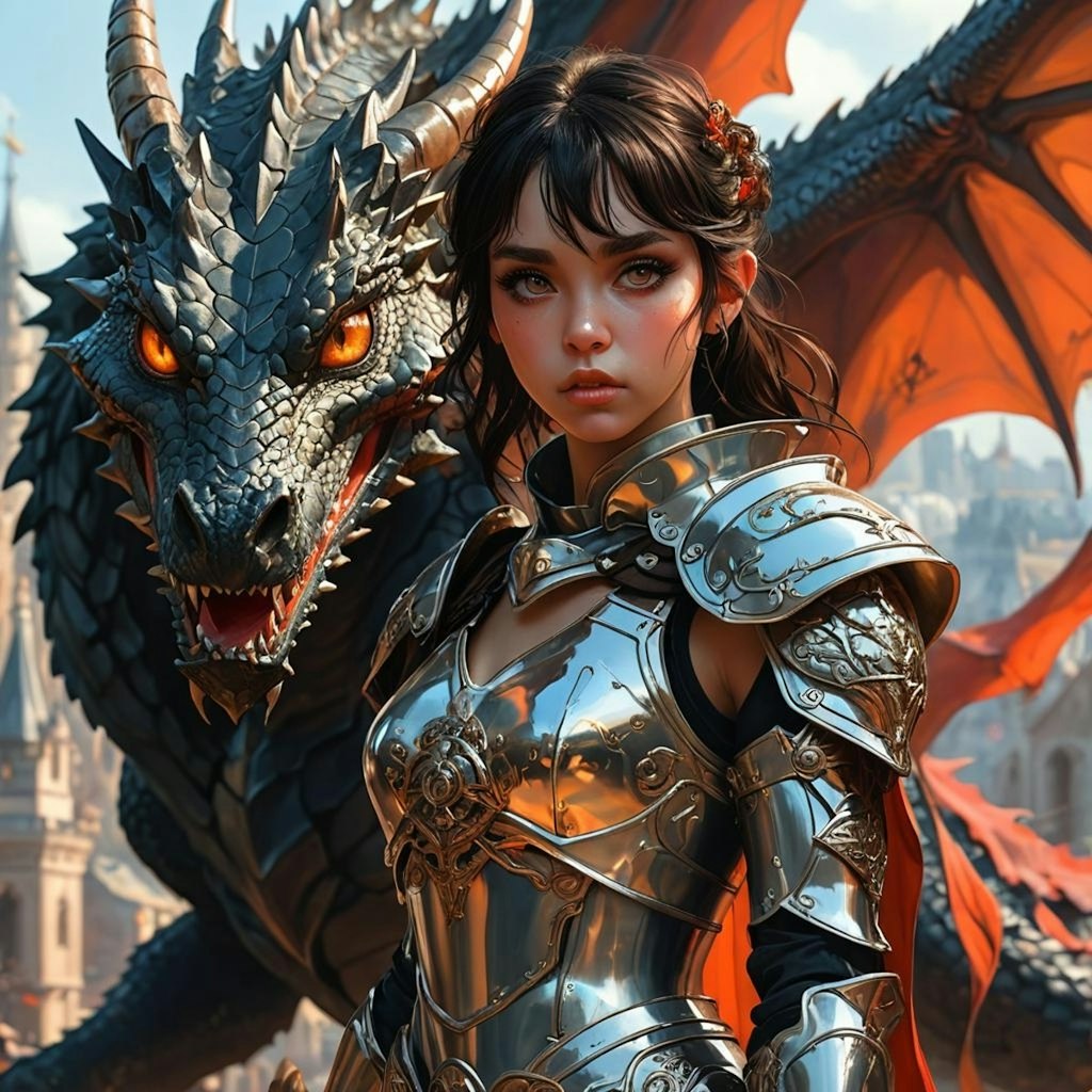 Realistic anime girl and dragon