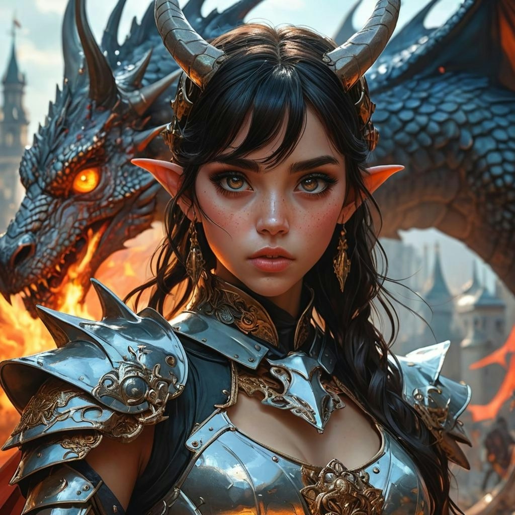 Realistic anime girl and dragon