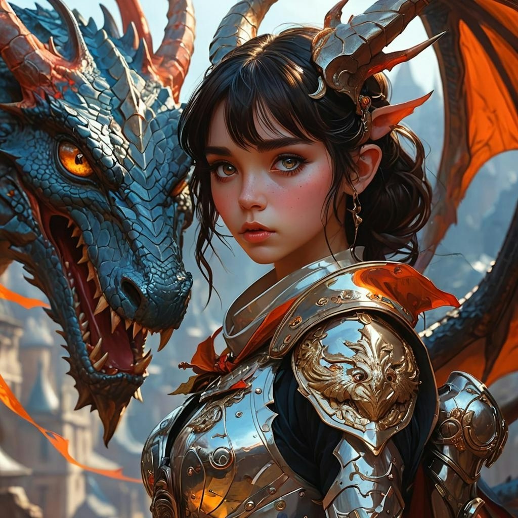 Realistic anime girl and dragon