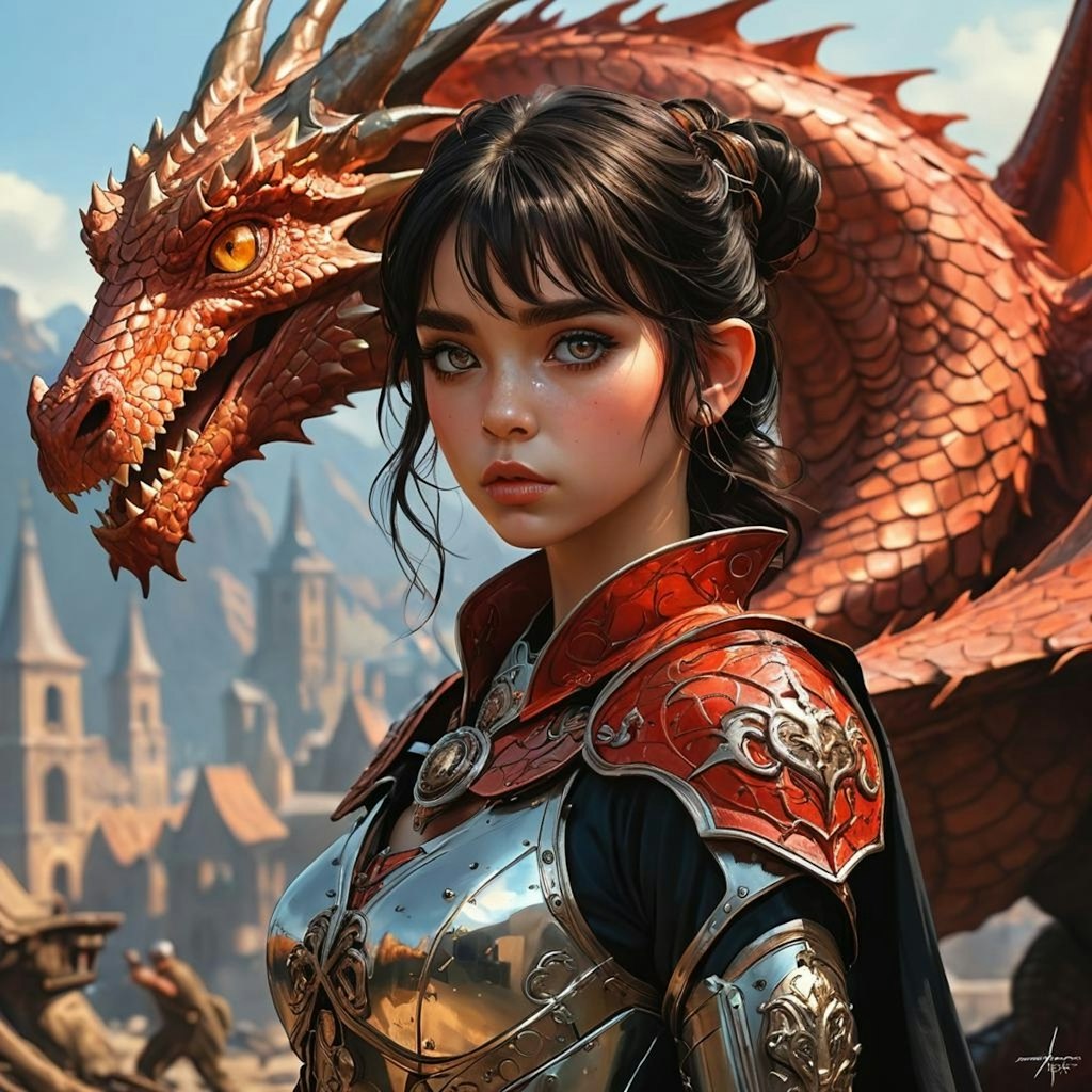 Realistic anime girl and dragon