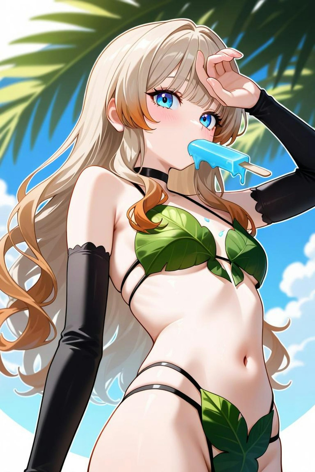 葉っぱ水着でアイス