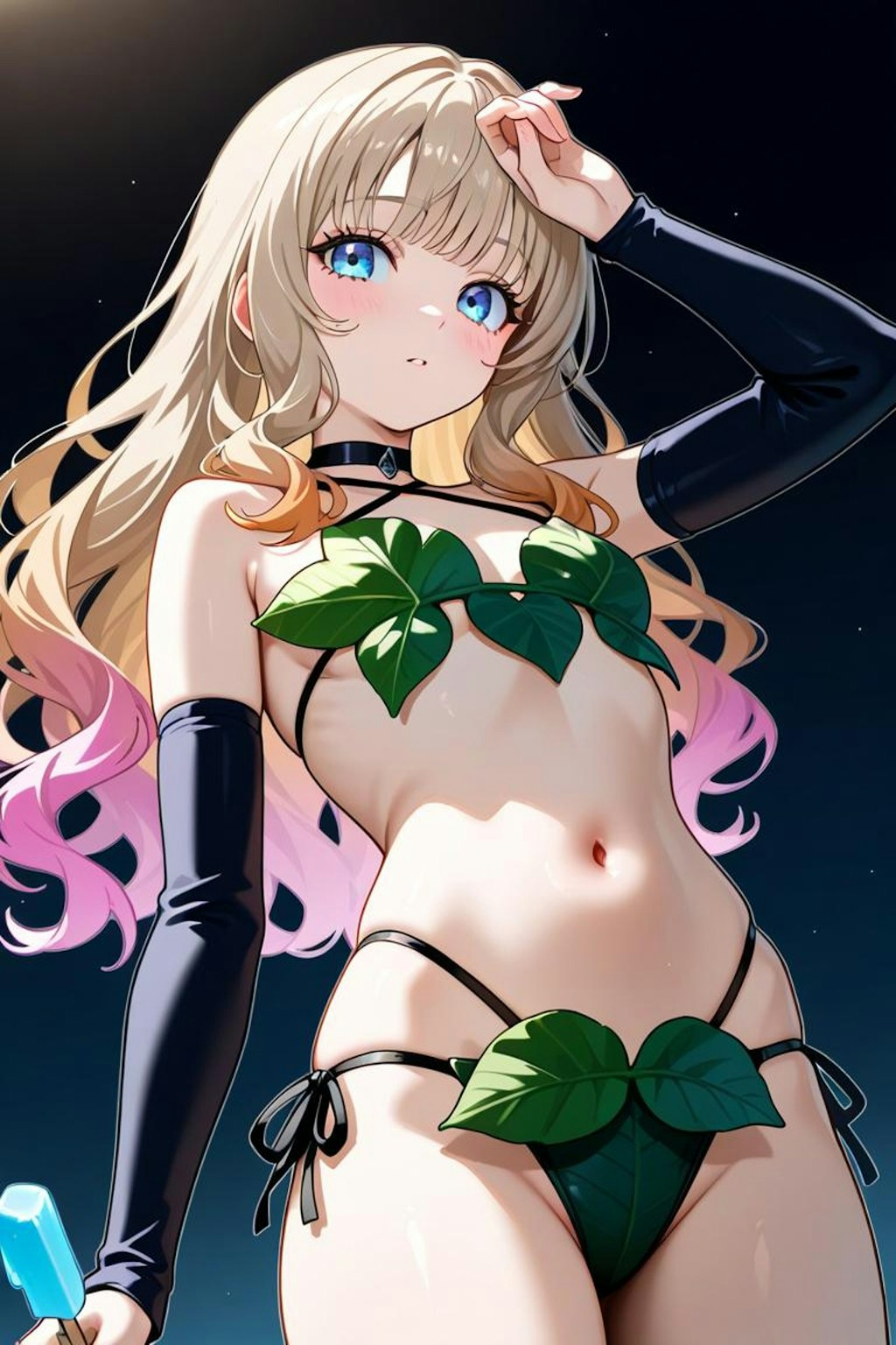 葉っぱ水着でアイス