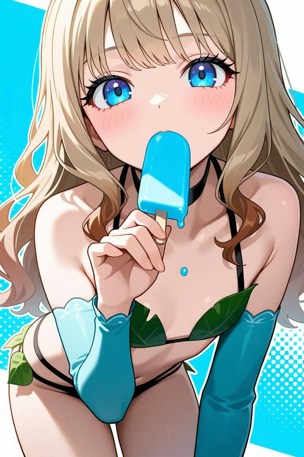 葉っぱ水着でアイス
