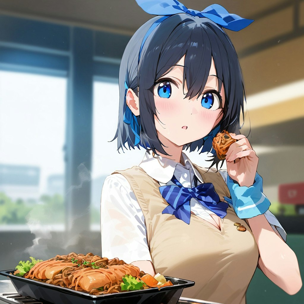 素手で食べている女の子